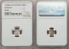 Islamic Dynasties Ottoman Empire. Bayazid II (AH 886-918 / AD 1481-1512) Akce ND VF35 NGC, Trabzon mint (in Turkey), A-1312, Pere-105, Damali-8-TZ-G1. 11mm. 0.75gm. A generally scarce mint for Bayazid