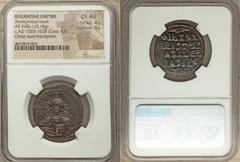 Ancients Byzantine Anonymous. Class A3. Time of Basil II-Constantine VIII (ca. AD 1020-1028). AE follis (28mm, 10.18 gm, 6h). NGC Choice AU 4/5 - 4/5. Constantinople. +EMMA-NOVHΛ, bust of Christ facin