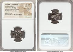 Ancients THESSALY. Larissa. Ca. 356-342 BC. AR drachm (20mm, 5.95 gm, 5h). NGC Choice VF 4/5 - 3/5, Fine Style. Head of nymph Larissa facing slightly left, wearing ampyx and wire necklace / ΛAPIΣ/AIΩN