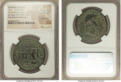Ancients Nero (AD 54-68). AE sestertius (33mm, 24.73 gm, 6h). NGC VF 5/5 - 2/5, smoothing. Rome, AD 64. NERO CLAVDIVS CAESAR AVG-GER P M TR P IMP P P, laureate bust of Nero right, aegis on left should