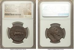 Ancients Divus Marcus Aurelius (AD 161-180). AE sestertius (29mm, 19.45 gm, 11h). NGC VF 4/5 - 4/5. Rome, AD 180. DIVVS M AN-TONINVS PIVS, bare head of Divus Marcus Aurelius right / CONSECRATIO, Divus