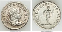 Ancients Caracalla (AD 198-217). AR antoninianus (21mm, 8.99 gm, 1h). Choice AU. Rome, AD 215. ANTONINVS PIVS AVG GERM, radiate, draped bust of Caracalla right, seen from behind / P M TR P XVIIII COS 
