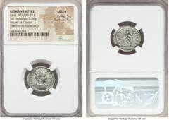 Ancients Geta, as Caesar (AD 209-211). AR denarius (20mm, 3.30 gm, 6h). NGC AU★ 5/5 - 5/5. Rome, AD 200-202. P SEPT GETA-CAES PONT, bareheaded, draped and cuirassed bust of youthful Geta right, seen f