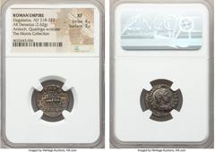 Ancients Elagabalus (AD 218-222). AR denarius (18mm, 2.62 gm, 11h). NGC XF 4/5 - 3/5. Antioch, AD 218-219. ANTONINVS PIVS FEL AVG, laureate, draped and cuirassed bust of Elagabalus right, seen from be