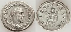 Ancients Roman Imperial Pupienus (April-June AD 238). AR denarius (20mm, 3.59 gm, 7h). VF. Rome. IMP C M CLOD PVPIENVS AVG, laureate, draped and cuirassed bust of Pupienus right, seen from behind / PA