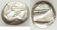 Ancients Greek LYCIA. Phaselis. Ca. 530-500 BC. AR stater (19mm, 11.15 gm, 9h). About VF. Prow of galley left in the form of a forepart of a boar, three shields above / ΦΑΣ, stern of galley right with