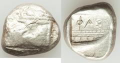 Ancients Greek LYCIA. Phaselis. Ca. 530-500 BC. AR stater (20mm, 11.02 gm, 3h). About VF. Prow of galley left in the form of a forepart of a boar, three shields above / ΦΑΣ, stern of galley right with