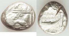Ancients Greek LYCIA. Phaselis. Ca. 530-500 BC. AR stater (20mm, 11.11 gm, 3h). About VF, test cut. Prow of galley left in the form of a forepart of a boar, three shields above / ΦΑΣ, stern of galley 