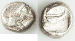Ancients Greek LYCIA. Phaselis. Ca. 530-500 BC. AR stater (18mm, 10.83 gm, 9h). About VF. Prow of galley left in the form of a forepart of a boar, three shields above / ΦΑΣ, stern of galley right with