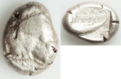 Ancients Greek LYCIA. Phaselis. Ca. 530-500 BC. AR stater (21mm, 11.13 gm, 9h). Fine. Prow of galley left in the form of a forepart of a boar, three shields above / ΦΑΣ, stern of galley right within i