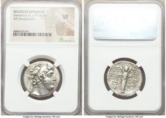 Ancients Greek SELEUCID KINGDOM. Demetrius III Eucaerus (ca. 97-87 BC). AR tetradrachm (26mm, 1h). NGC VF. Damascus, dated Seleucid Era 217 (96/5 BC). Diademed head of Demetrius III right, with fringe