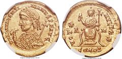 Ancient Coins Ancients Valentinian III, Western Roman Empire (AD 425-455). AV solidus (21mm, 4.43 gm, 7h). NGC MS★ 5/5 - 4/5. Rome, October AD 435. D N PLA VALENTI-NIANVS P F AVG, rosette and pearl di