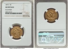 Liberty Half Eagles 1875 $5 -- Cleaned -- NGC Details. AU. Most memorable key dates in American numismatics are better described as demand rarities rather than rarities in the absolute sense. That is 