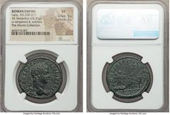 Ancients Geta, as Augustus (AD 209-211). AE sestertius (33mm, 25.43 gm, 12h). NGC VF 5/5 - 2/5. Rome, AD 210. IMP CAES P SEPT-GETA PIVS AVG, laureate bust of Geta right, drapery on far shoulder / PONT
