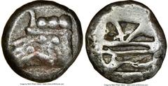 Ancients Greek LYCIA. Phaselis. Ca. 500-440 BC. AR stater (19mm, 12h) NGC VF. Prow of galley left, in the form of a boar's head and foreleg, three shields above / Rough tripartite incuse square. SNG v