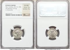 Ancients Roman Imperial Marcus Aurelius (AD 161-180). AR denarius (17mm, 3.41 gm, 11h). NGC Choice MS 5/5 - 5/5. Rome, AD 161-162. IMP M AVREL ANTONINVS AVG, bare head of Marcus Aurelius right / CONCO