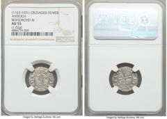 Crusader States Principality of Antioch. 4-Piece Lot of Certified Bohemond Era "Helmet" Deniers NGC, 1) Bohemond III Denier ND (1163-1201) - AU55. 1.02gm. 2) Bohemond III Denier ND (1163-1201) - AU53.