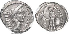 Ancients Julius Caesar, as Dictator (49-44 BC). AR denarius (18mm, 3.75 gm, 3h). NGC Choice VF 4/5 - 4/5, bankers mark. Rome, March-April 44 BC, M. Mettius as Moneyer. CAESAR-IMPER, wreathed head of J