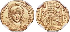 Ancients Constantius II, as Augustus (AD 337-361). AV solidus (22mm, 4.45 gm, 6h). NGC Choice AU★ 5/5 - 4/5. Rome, AD 355-357. FL IVL CONST-ANTIVS P F AVG, helmeted, diademed and cuirassed bust of Con