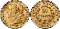 France Napoleon gold "Hundred Days" 20 Francs 1815-A MS62 NGC, Paris mint, KM705.1. A truly scarce issue which was struck during the short, 100-day period that Napoleon ruled as Emperor before his cru