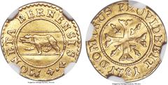 Switzerland Bern. Canton gold Off-Metal Pattern 1/4 Ducat 1781 AU Details (Bent and Straightened) NGC, KM-Pn16 (1/2 Kreuzer), Fr-168, HMZ-2-226v. An extremely rare off-metal Pattern of the billon 1/2 