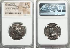 Ancients ATTICA. Athens. Ca. 2nd-1st centuries BC. AR tetradrachm (28mm, 16.37 gm, 12h). NGC Choice Fine 5/5 - 5/5. New Style coinage, Roman occupation under Sulla, 86-84 BC, by M. Licinius Lucullus. 