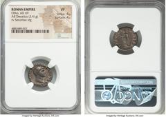 Ancients Otho (January-April AD 69). AR denarius (19mm, 3.41 gm, 6h). NGC VF 4/5 - 4/5. Rome. IMP M OTHO CAESAR AVG TR P, bare, bewigged head of Otho right / SECV-RI-TAS P R, Securitas, draped, standi