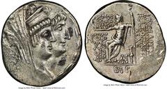 Ancients Greek SELEUCID KINGDOM. Cleopatra Thea and Antiochus VIII (125-121 BC). AR tetradrachm (29mm, 15.79 gm, 12h). NGC Choice XF 4/5 - 2/5, brushed. Damascus, dated Seleucid Era 192 (121/0 BC). Ju