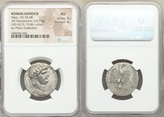 Ancients Roman Provincial SYRIA. Antioch. Nero (AD 54-68). AR tetradrachm (25mm, 14.75 gm, 12h). NGC AU 4/5 - 4/5. Dated Regnal Year 9 and Year 111 of the Caesarean Era (AD 62/3). NERΩN KAIΣAP ΣE-BAΣT