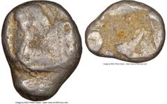 Ancients Greek LYCIA. Phaselis. Ca. 500-440 BC. AR stater (20mm). NGC Good. Prow of galley left in the form of a forepart of a boar, three shields above / Stern of galley right within incuse square. S