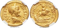 Ancients Roman Imperial Septimius Severus (AD 193-211). AV aureus (20mm, 7.08 gm, 11h). NGC Choice Fine 5/5 - 3/5, wavy flan, graffito. Rome, AD 203. SEVERVS-PIVS AVG, laureate, draped and cuirassed b