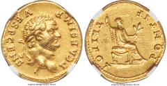 Ancients Roman Imperial Titus, as Caesar (AD 79-81). AV aureus (20mm, 7.25 gm, 12h). NGC AU 5/5 - 2/5, ex-jewelry. Rome, AD 73. T CAES IMP-VESP CENS, laureate head of Titus right / PONTIF-TRI POT, Tit