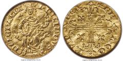 France Philippe IV, the Fair (1285-1314) gold Petit Royal d'Or (Florin d'Or) ND (August 1290) XF40 NGC, Fr-255, Ciani-193, Dup-207. 3.50gm. Scattered with contact marks on a slightly wavy flan, this e