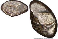 Ancients Greek LYCIA. Phaselis. Ca. 500-440 BC. AR stater (22mm, 11h). NGC VG. Prow of galley left in the form of a forepart of a boar, three shields above / ΦΑΣ, stern of galley right within incuse s