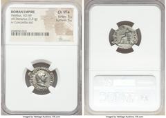 Ancients Roman Imperial Vitellius (July-December AD 69). AR denarius (20mm, 3.31 gm, 6h). NGC Choice VF S 5/5 - 5/5. Rome. A VITELLIVS GERM IMP AVG TR P, laureate head of Vitellius right / CONCOR-DIA 
