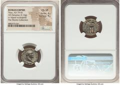 Ancients Roman Imperial Titus, as Augustus (AD 79-81). AR denarius (18mm, 3.16 gm, 6h). NGC Choice VF 4/5 - 4/5. Rome, 1 January-30 June AD 80. IMP TITVS CAES VESPASIAN AVG P M, laureate head of Titus