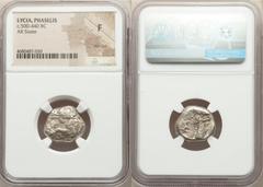 Ancients Greek LYCIA. Phaselis. Ca. 500-440 BC. AR stater (20mm, 9h). NGC Fine, test cut. Prow of galley left in the form of a forepart of a boar, three shields above / ΦΑΣ, stern of galley right with