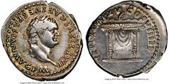 Ancients Roman Imperial Titus, as Augustus (AD 79-81). AR denarius (19mm, 5h). NGC XF. Rome, AD 81. IMP TITVS CAES VESPASIAN AVG P M, laureate head of Titus right / TR P IX IMP XV COS VIII P P, winged