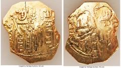 Ancients Byzantine John V Palaeologus (AD 1341-1391), with Anna of Savoy as Regent. AV hyperpyron (23mm, 2.85 gm, 6h). AU, clipped. Constantinople, AD 1341-1347. ANA-IW-EN XΩ, Anna of Savoy (on left),