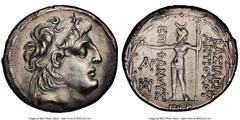 Ancients Greek SELEUCID KINGDOM. Antiochus VIII Epiphanes Grypus (121-96 BC). AR tetradrachm (30mm, 1h). NGC XF, brushed. Damascus, dated Seleucid Era 193 (120/19 BC). Diademed head of Antiochus VIII 