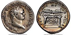 Ancients Roman Imperial Titus, as Augustus (AD 79-81). AR denarius (19mm, 6h). NGC Choice VF, brushed. Rome, AD 81. IMP TITVS CAES VESPASIAN AVG P M, laureate head of Titus right / TR P IX IMP XV COS 