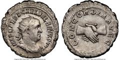 Ancients Roman Imperial Balbinus (AD 238). AR antoninianus (22mm, 1h). NGC Choice XF. Rome, April-June AD 238. IMP CAES D CAEL BALBINVS AVG, radiate, draped, and cuirassed bust of Balbinus right / CON
