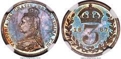 Great Britain Victoria 10-Piece Certified gold & silver Partial Proof Set 1887 NGC, 1) 3 Pence - PR65, KM758, S-3931 2) 6 Pence - PR63, KM759, S-3928 3) Shilling - PR64, KM761, S-3926 4) Florin - PR64