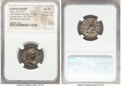 Ancients Roman Imperial Divus Titus (AD 79-81). AR antoninianus (21mm, 3.18 gm, 6h). NGC Choice XF 4/5 - 2/5. Rome, AD 250-251. DIVO TITO, radiate head of Divus Titus right / CONSECRATIO, eagle standi