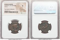 Ancients Roman Imperial Gordian III (AD 238-244). AE as (24mm, 11h). NGC Fine, scratches. Rome, 4th issue, IMP GORDIANVS PIVS FEL AVG, laureate, draped and cuirassed bust of Gordian III right, seen fr