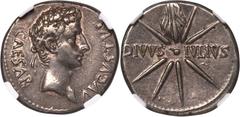 Ancients Roman Imperial Augustus (27 BC-AD 14). AR denarius (20mm, 3.79 gm, 6h). NGC Choice XF S 5/5 - 5/5. Spanish Mint (Colonia Caesaraugusta), 19-18 BC. CAESAR-AVGVSTVS, head of Augustus right wear