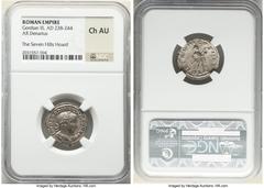 Ancients Roman Imperial Gordian III (AD 238-244). AR denarius (20mm, 5h). NGC Choice AU. Rome, 4th issue, AD 241-243. IMP GORDIANVS PIVS FEL AVG, laureate, draped and cuirassed bust of Gordian III rig