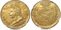 Brazil Pedro I gold 6400 Reis 1822-R AU Details (Repaired, Tooled) NGC, Rio de Janeiro mint, KM361 (Rare), LMB-592 (RRR), Bentes-468.01 (R4). A numismatic marvel, in enviable preservation for this ext