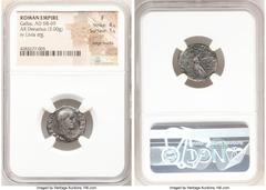 Ancients Roman Imperial Galba (AD 68-69). AR denarius (18mm, 3.00 gm, 5h). NGC Fine 4/5 - 1/5, edge marks. Rome. IMP SER GALBA-CAESAR AVG, laureate head of Galba right, drapery over left shoulder / DI