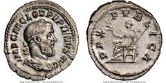 Ancients Roman Imperial Pupienus (April-June AD 238). AR denarius (21mm, 2.81 gm, 6h). NGC Choice AU 5/5 - 4/5. Rome. IMP C M CLOD PVPIENVS AVG, laureate, draped and cuirassed bust of Pupienus right, 